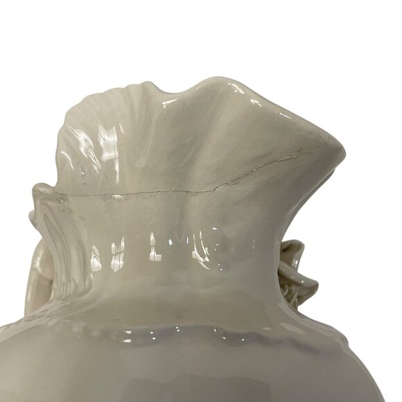 Vintage Ivory Ceramic Pitcher With Floral Accent Ornate Handle 8" x 8" Read - Picture 4 of 15